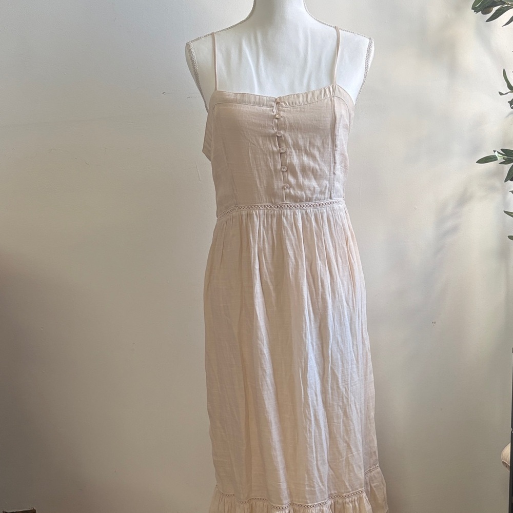 Love Tree Cream Spaghetti-Strap Midi Dress with Button Front